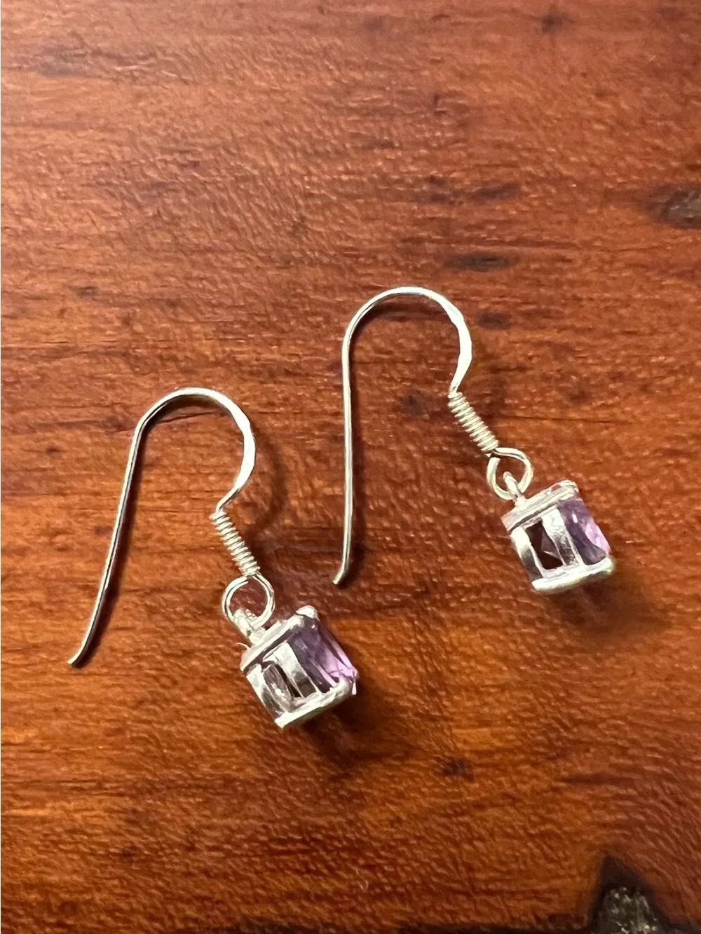 Amethyst 925 Silver Drop Earrings Faceted Round Gemstone French Hooks 925 #613